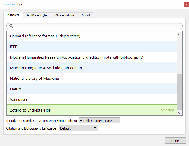 Mendeley references conversion to EndNote in MS Word