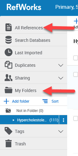 RefWorks export references in RIS Format - Reference or Folder selection