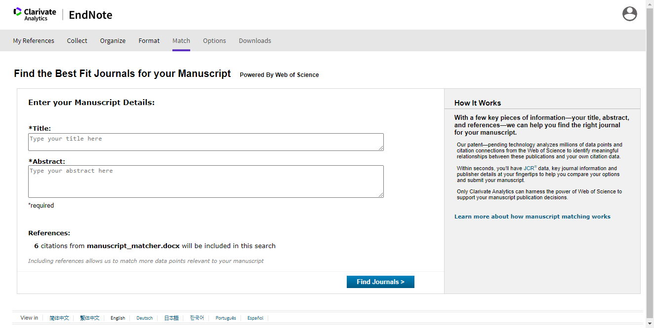 Introductie EndNote Manuscript matcher